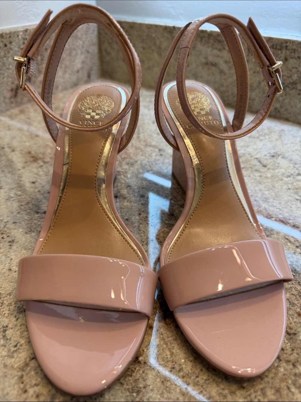 Vince Camuto Blush Pink Patent Block Heel Sandals